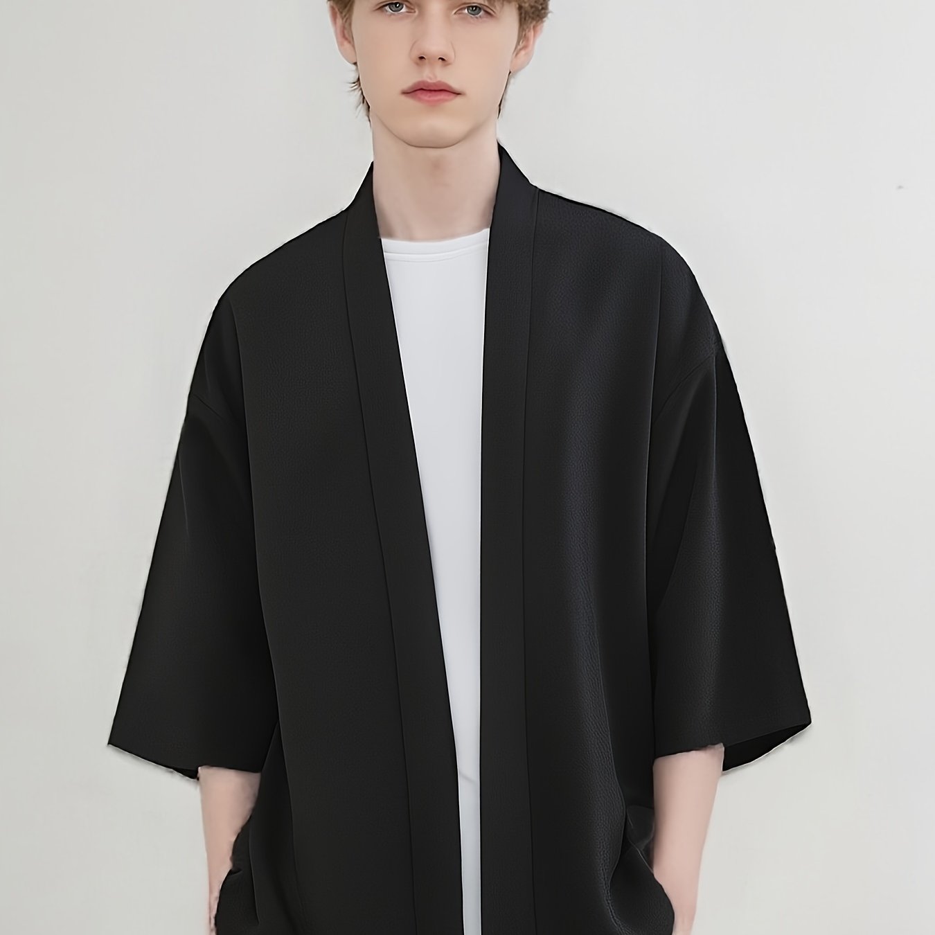 TEMU Camiseta kimono de de color liso para hombre, top de ocio y elegante para todas , ropa de ocio