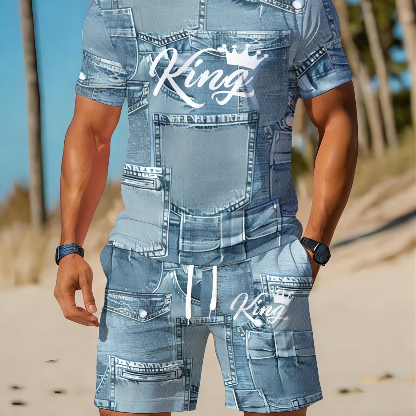 Men's Summer Casual Sportswear Set Featuring A Breathable Round-neck T-shirt And Shorts With