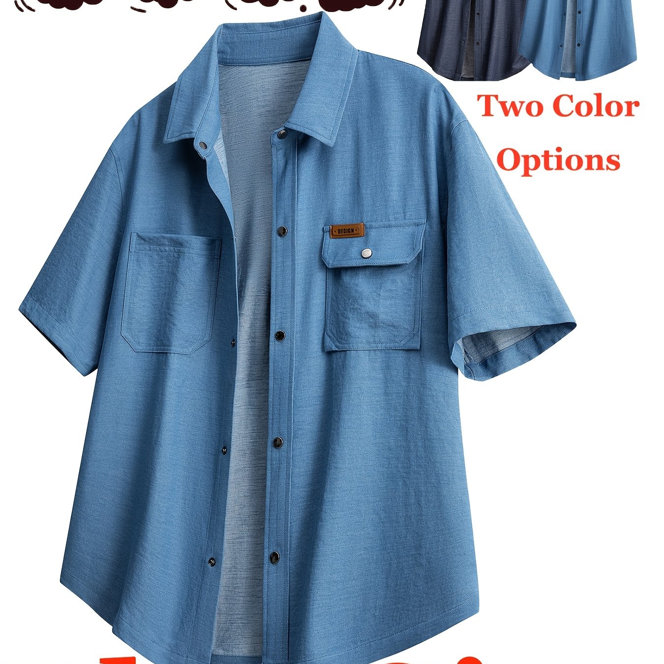 TEMU 0xl-4xl Plus Size Men's Summer New Cargo Denim Short Sleeve Shirt, Summer Japanese Multi-pocket Textured Short Sleeve Shirt Men's Loose