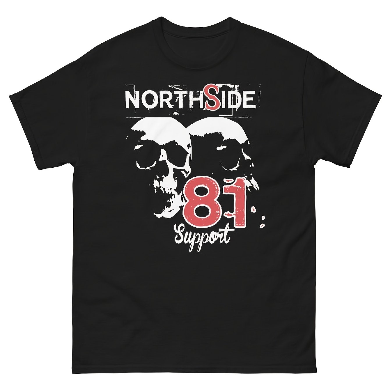 81 Support Double Skull Front Motorcycle Club Daily Casual Men's T Shirt Short Sleeves Round Neck Black