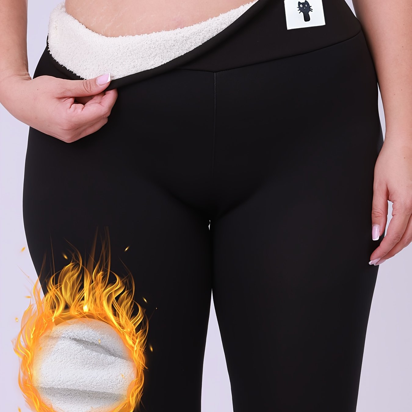 Image of Autumn/winter Style, Kitten Print, Plus Size Women's -lined Thick Thermal Leggings, High-waisted Stretch Pants, Winter Warm Pants