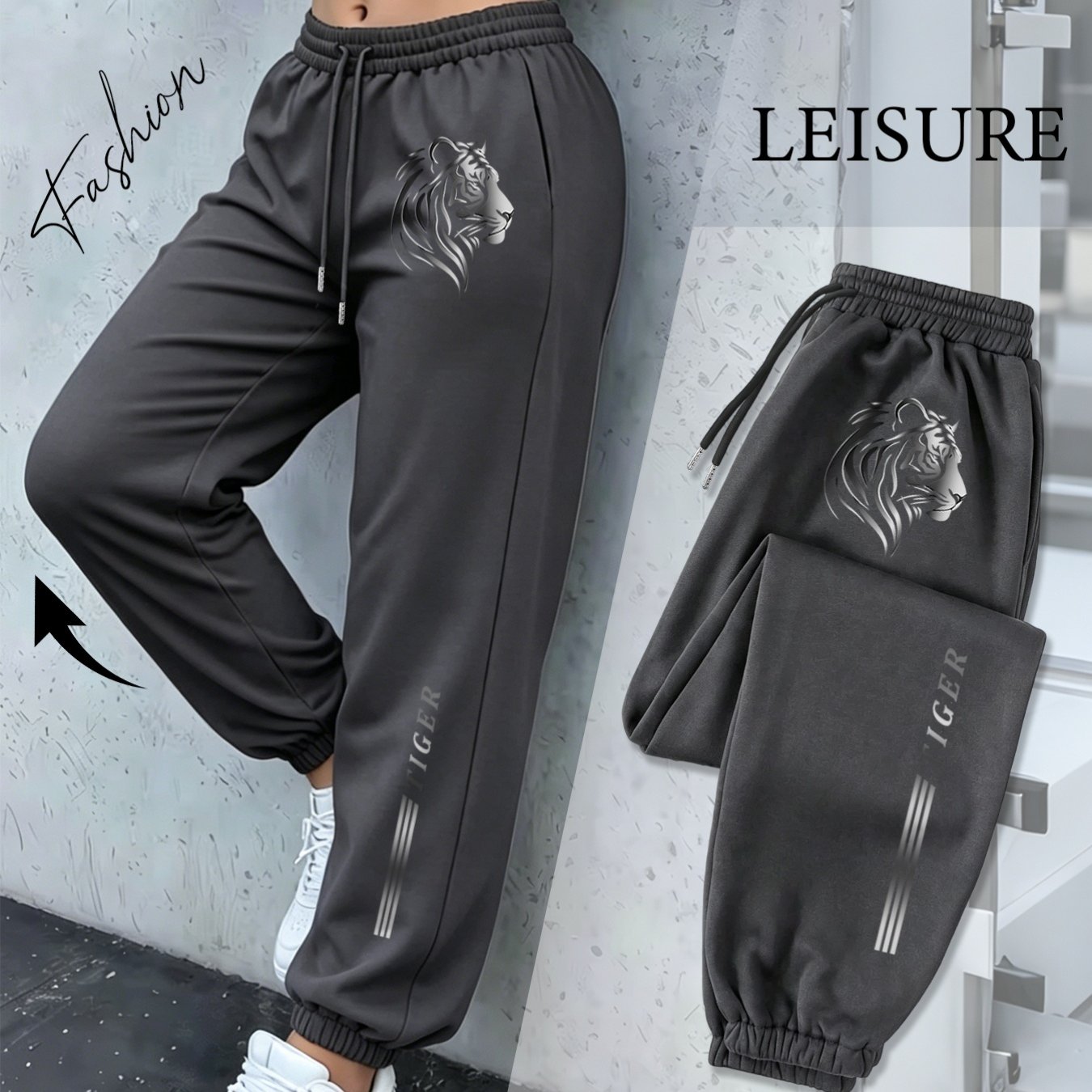 TEMU Print Jogger Sweatpants - Loose Fit Tapered With Ankle, Side Stripe Pants Suitable For,, Casual Wear, Machine Washable (no )