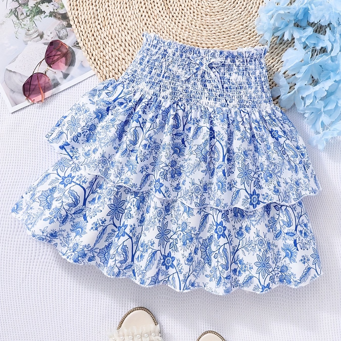 Print Smocked Casual Girls' Skirt