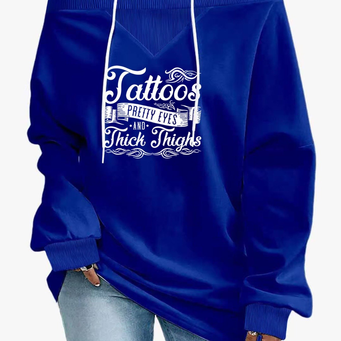 TEMU Plus Size, Letter Print Lazy Style Oversized Fashion Women's Off-the-shoulder Sweatshirt, Loose Fit Flattering Design, Off-shoulder Style, Us