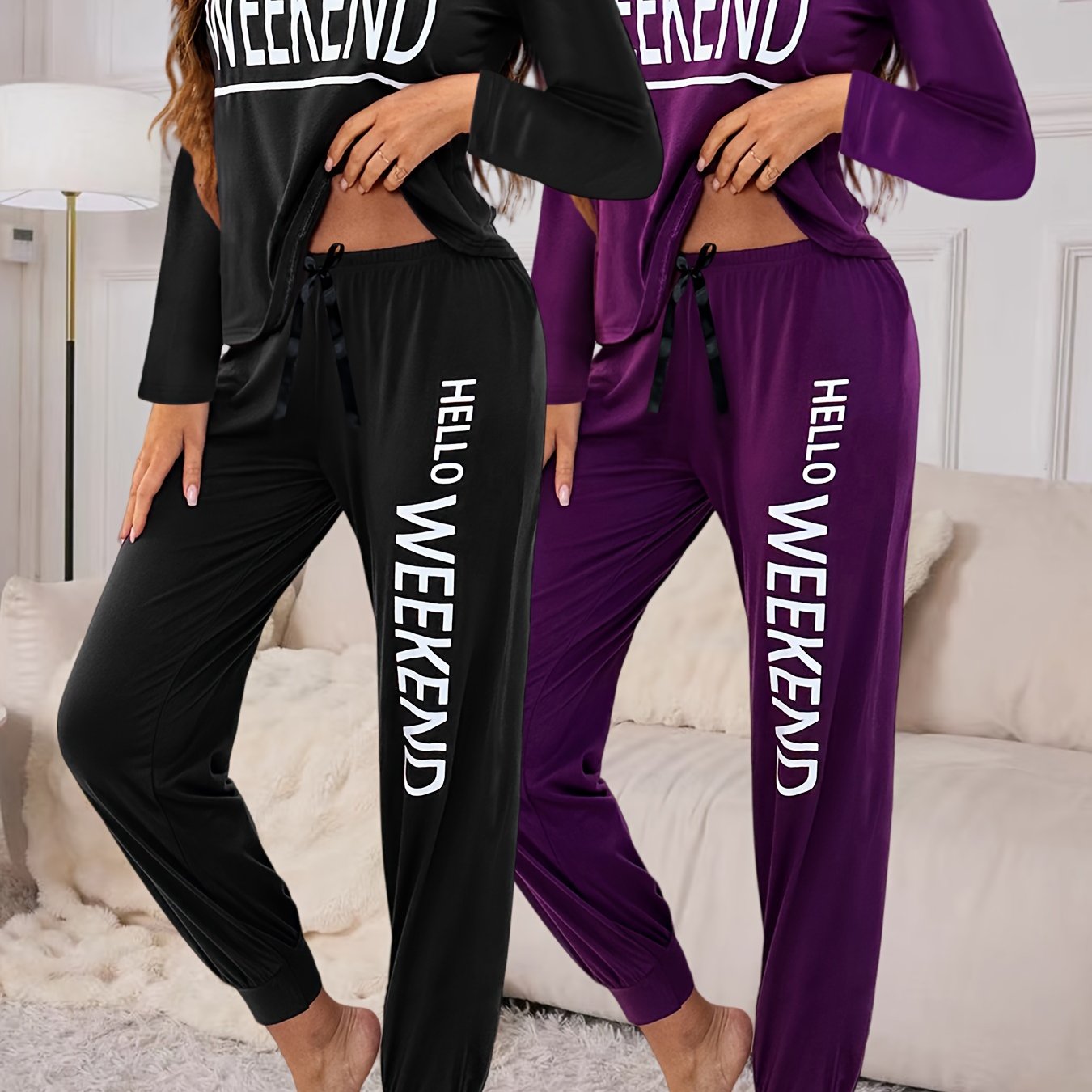4pcs Set Women's Autumn/winter Pajamas With Long Sleeves And Long Pants, Cute Cartoon Letter Print, Casual Loungewear Set For Spring, Summer, Autumn, And Winter
