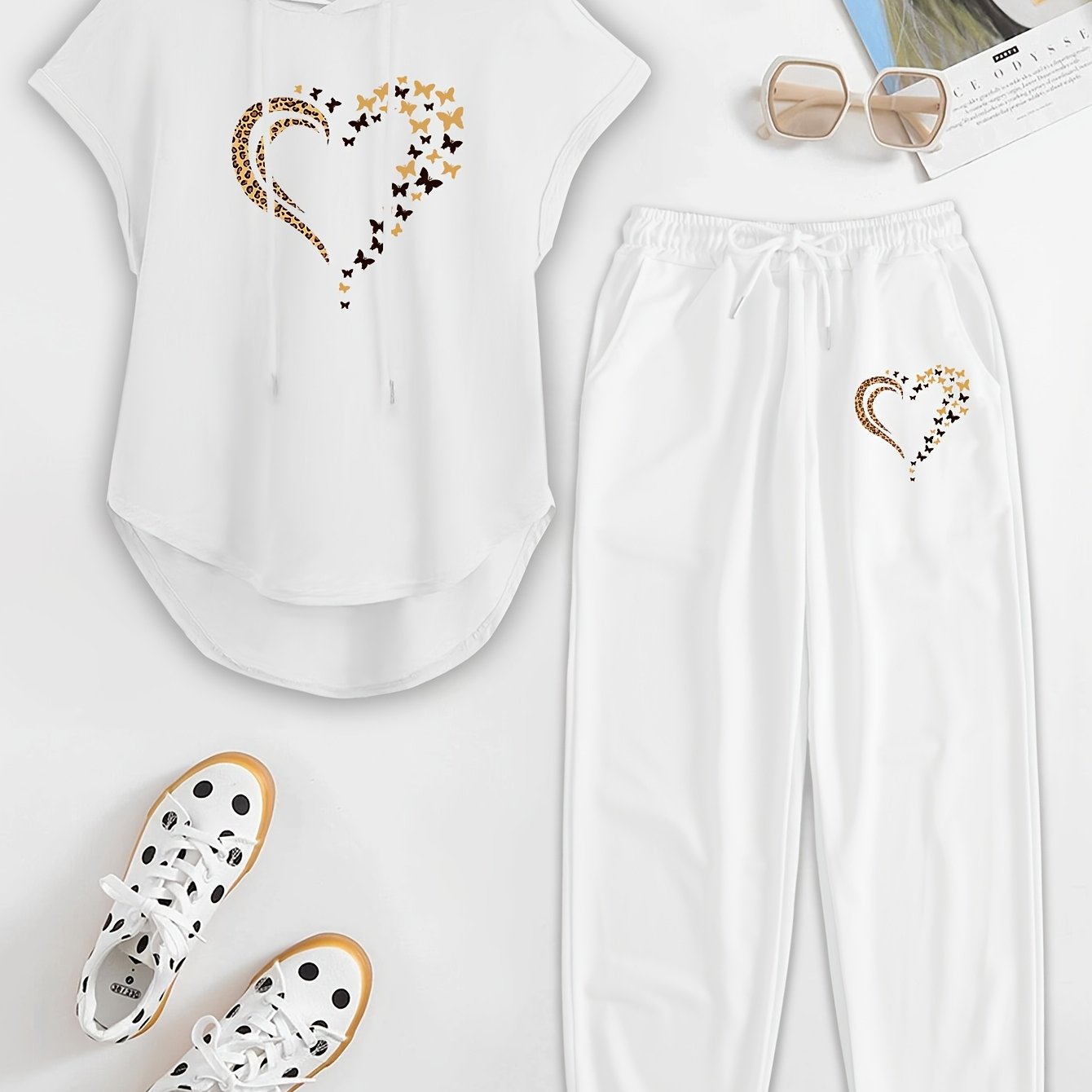 TEMU Damen Zweiteiliges Set mit Kapuzen-Top ohne Ärmel Sommerhose mit Buchstabendruck, Elastische Bundhose, Winter; Weihnachten, Cyber Monday,