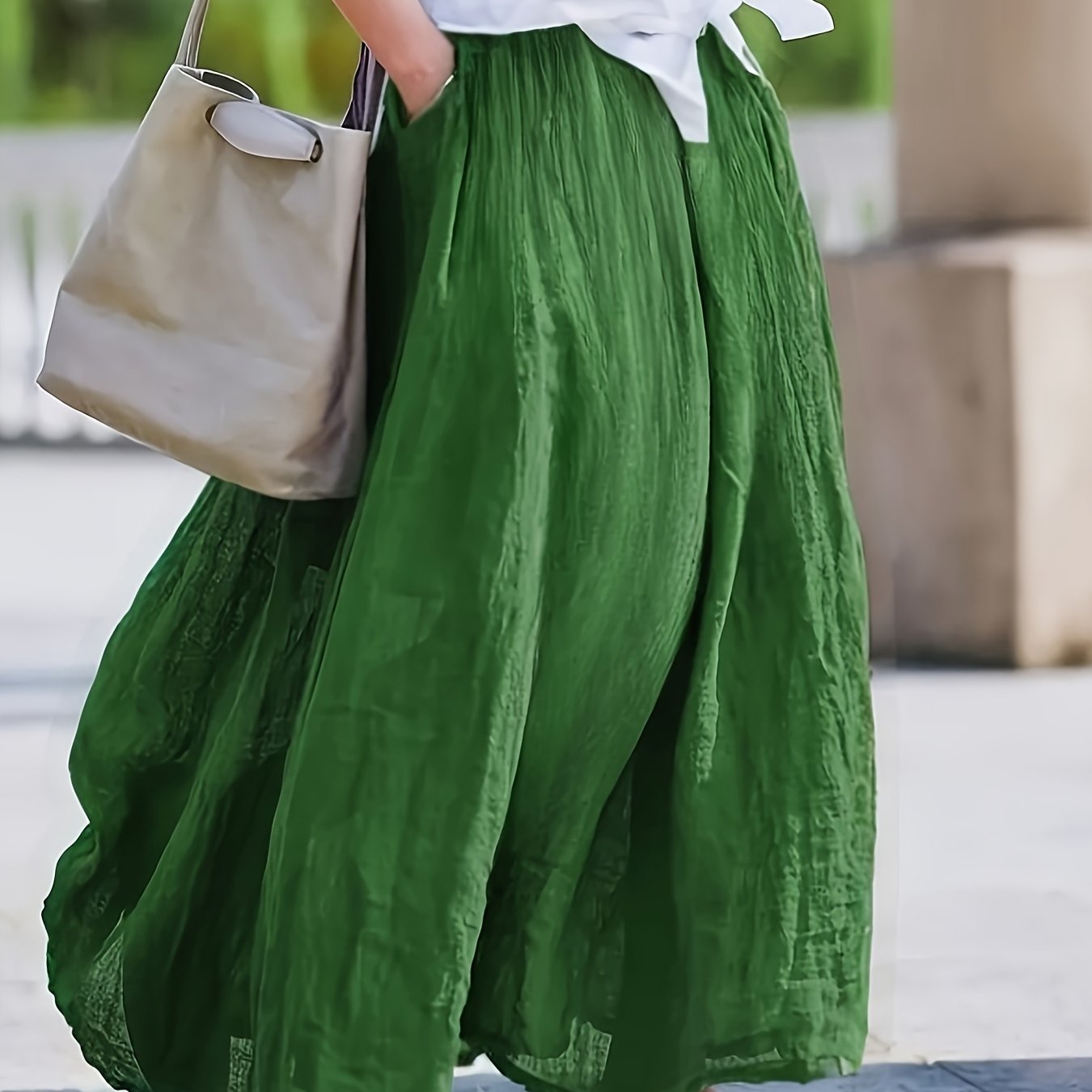 TEMU Bk031606 Spring Summer Fall New Women' Retro Style Midi Skirt - Breathable, Loose Fit With Pockets, Elegant Casual Design