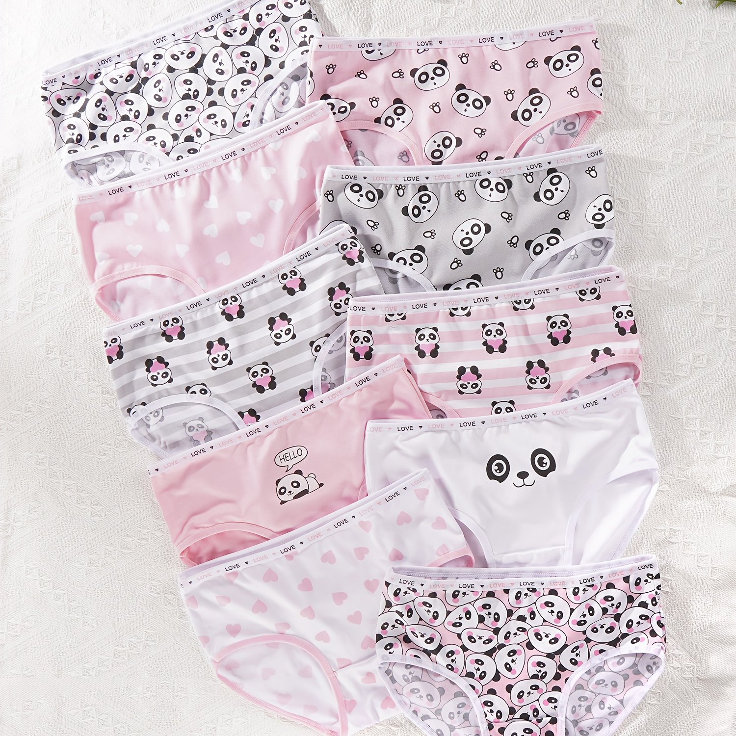 10 kosov/10 kosov Dekliške spodnje hlačke s srčkanim panda vzorcem, srednje visoke neprosojne trikotne hlačke, primerne za vse letne čase, mehke