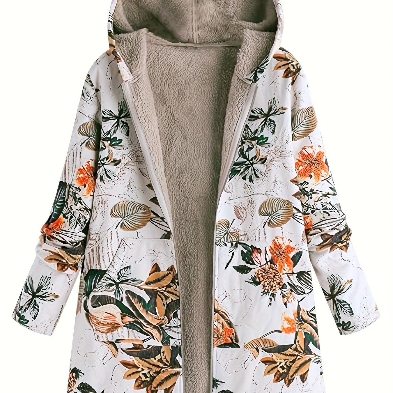 TEMU Women's Fashion Winter Hooded Long Sleeve Zipper Floral Print Jacket Coat