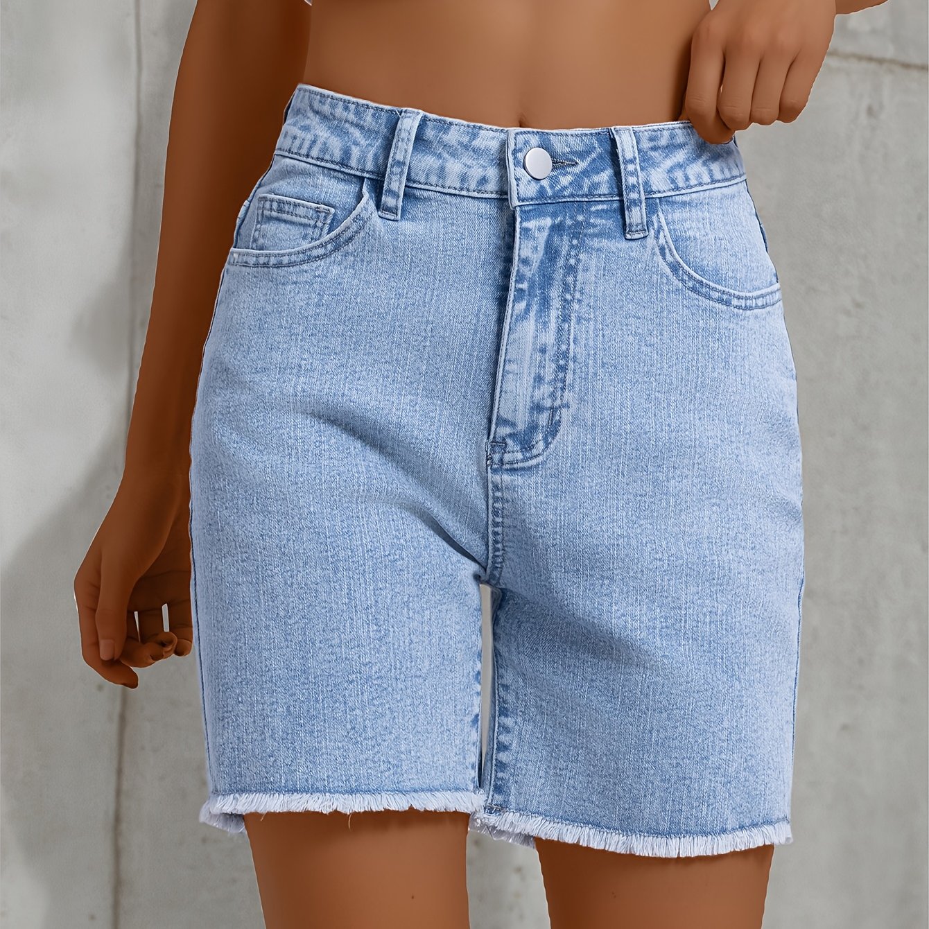 Women's Trendy Frayed Denim Shorts With Stretch