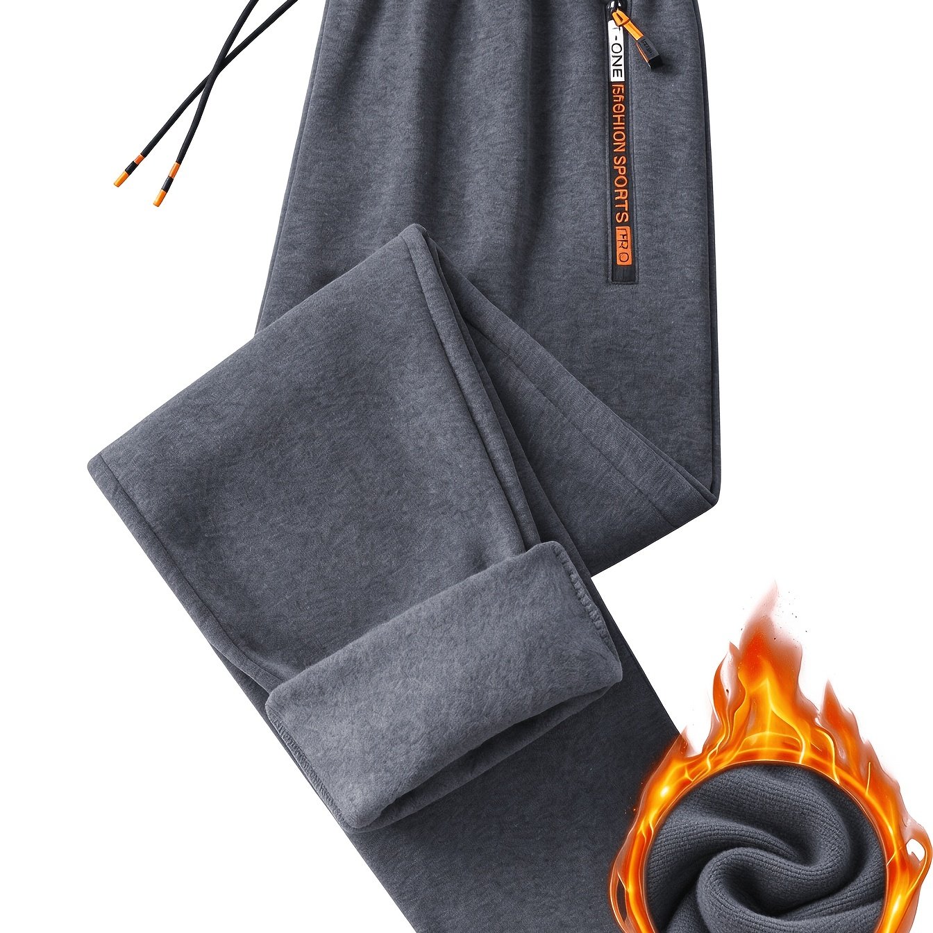 TEMU Men's Winter Warm Fleece-lined Athletic Pants With Zippered Pockets - Casual Sports Trousers, Drawstring Waist, Solid Color, Suitable For