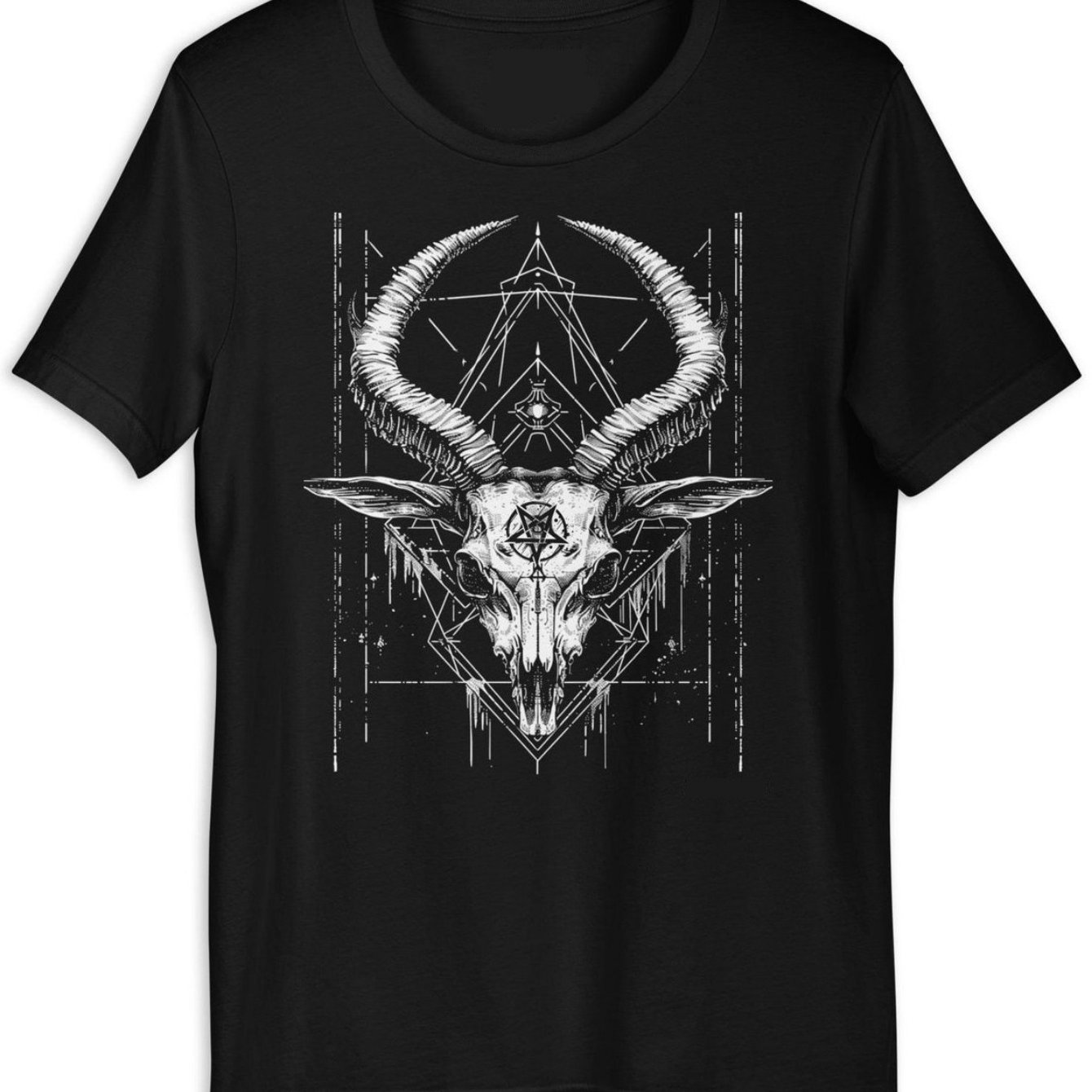 Image of Baphomet T-shirt - Gothic Demon Graphic Unisex Cotton Tee With Symbolism, Soft Breathable 100% Cotton, Regular Fit Short Sleeve Shirt For , Clothing For Casual & Themed Events
