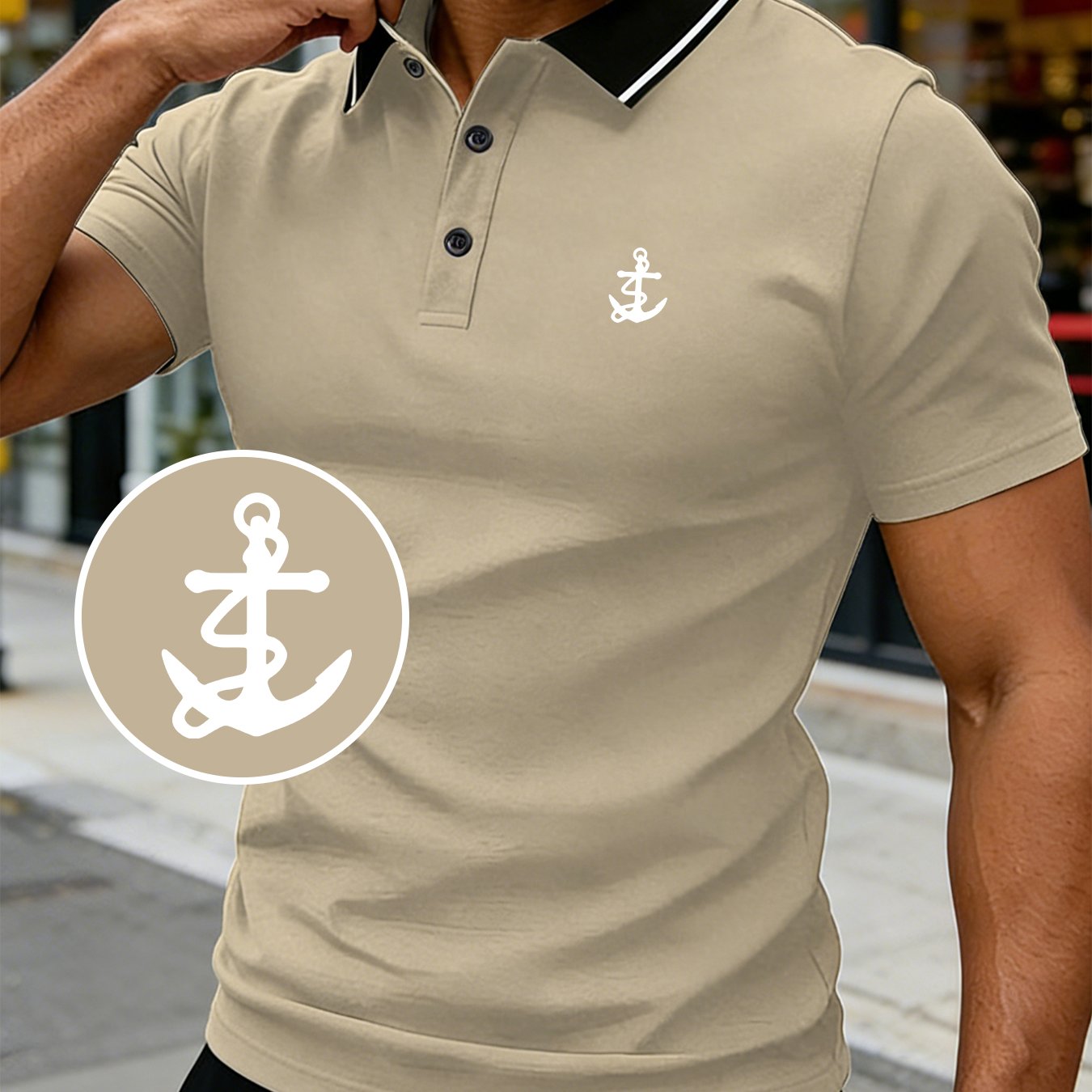TEMU Mature Men's Casual Business Shirt With Anchor Print, Summer Short Sleeve, Comfortable And Durable Material, Breathable And Quick-drying Top,
