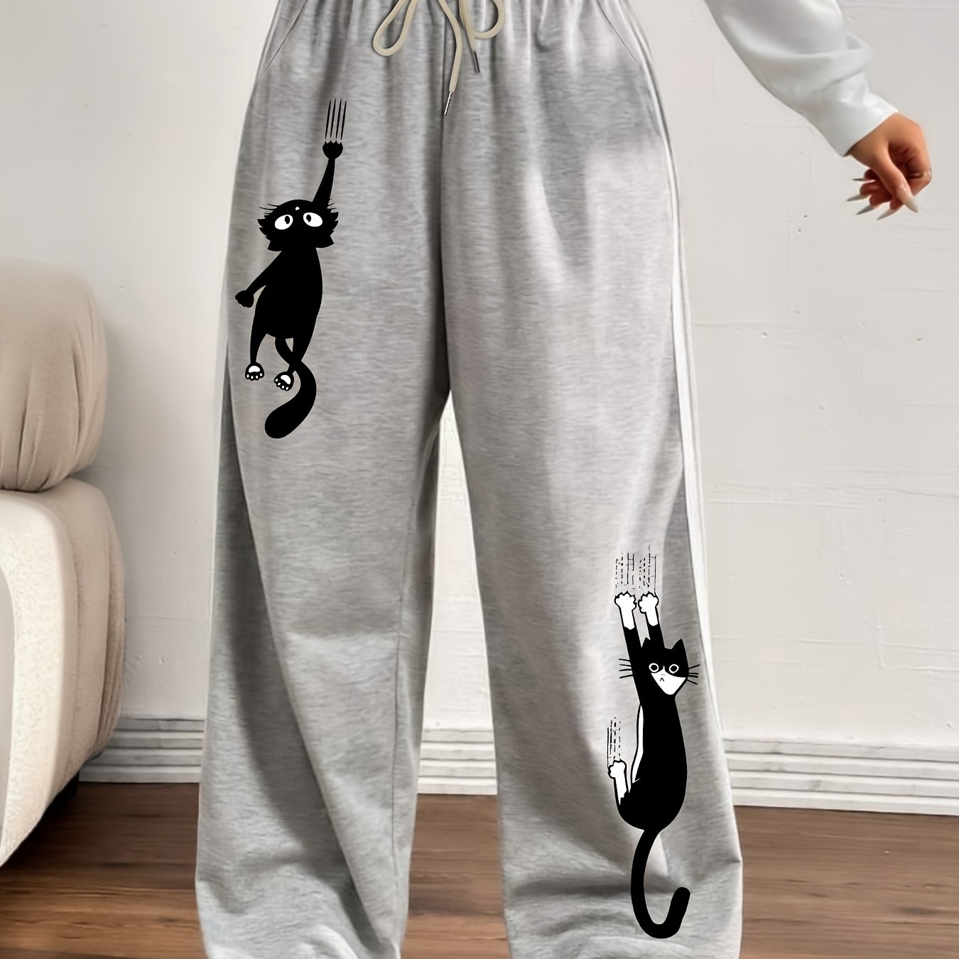 E-shop Damenhosen in großen Größen mit dünnen Streifen, Jogginghosen, Weite Hosen, Lässig Elegante, Günstige Kleidung, Y2K-Stil, Lässige Sportliche