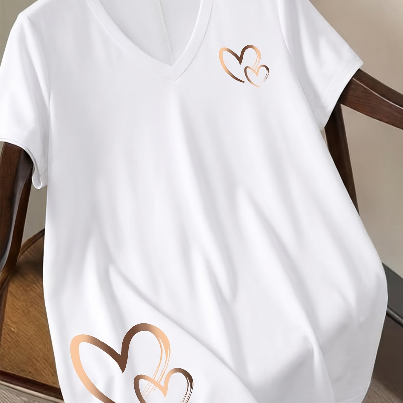 TEMU Plus Size Women V-neck Geometric Pattern T-shirt