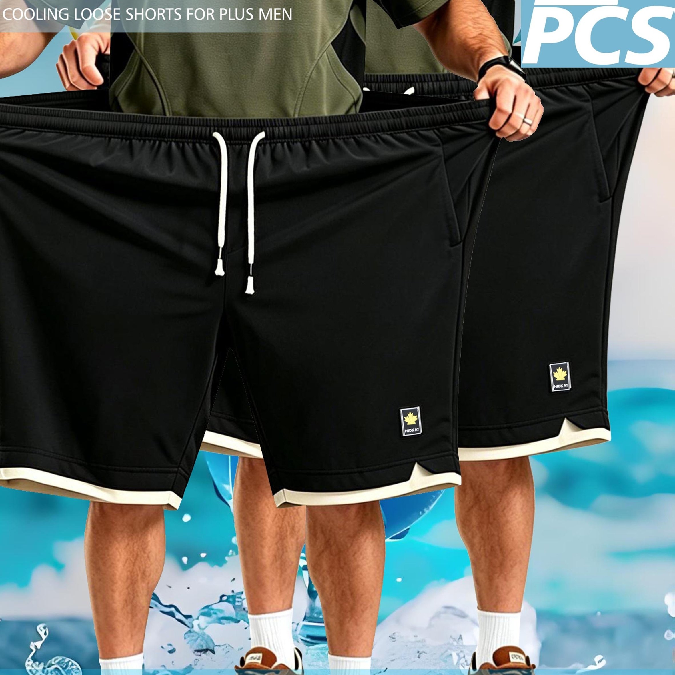 TEMU 2pcs Set, Plus Size Men's Casual Shorts, 2xl-9xl Summer Lightweight Color- Knee-length Pants, Extra Wide Loose Fit Breathable Quick-dry Athletic