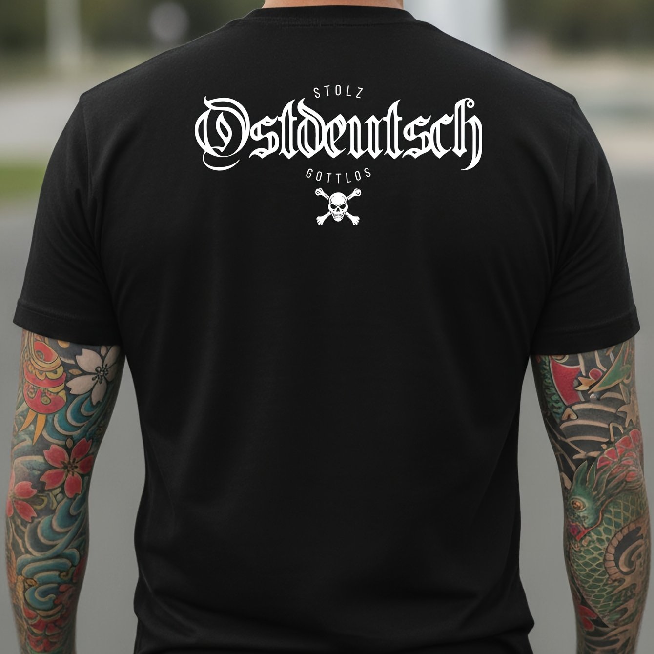 Men's East German Retro T-shirt - Stolz Ostdeutsch Gottlos Back Print, German Script & Casual Round Neck Short Sleeve Tee Suitable For Wear, Machine Washable For History & Everyday Outfits