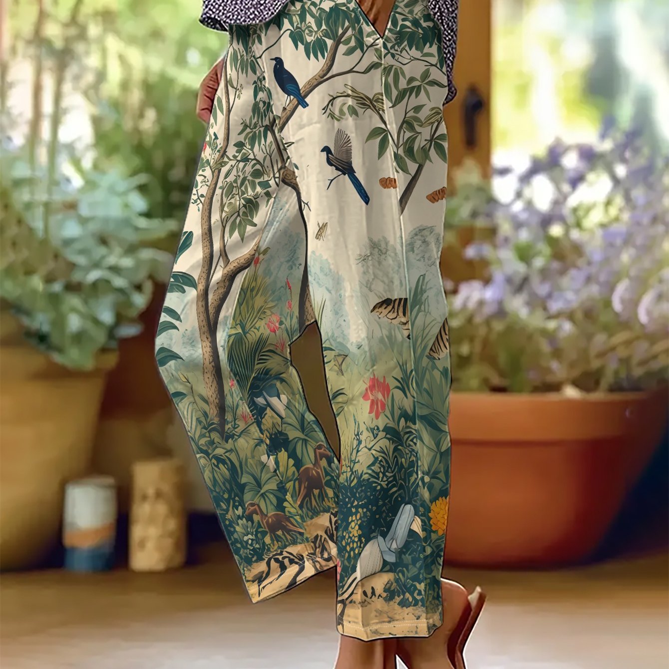 TEMU Women's Casual Summer Pants Made Of With Print, Versatile Straight-leg Design