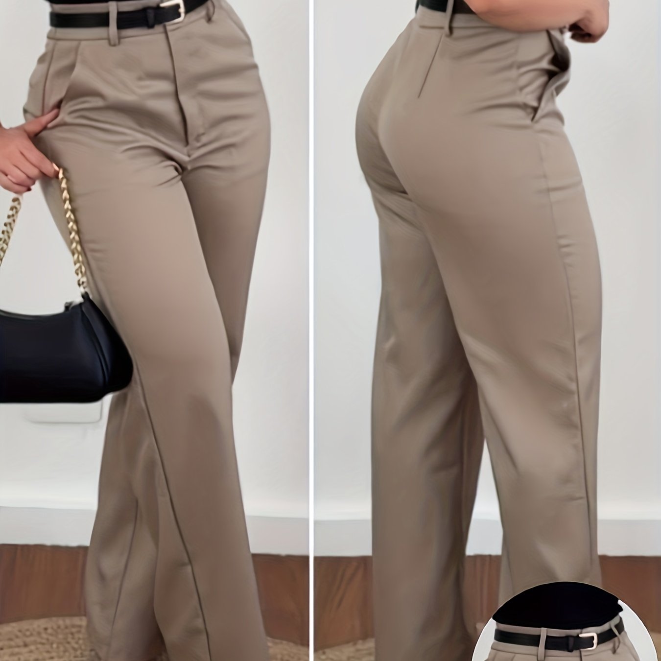 TEMU Women's Elegant Solid Color Slanted Pocket Straight-leg Trousers