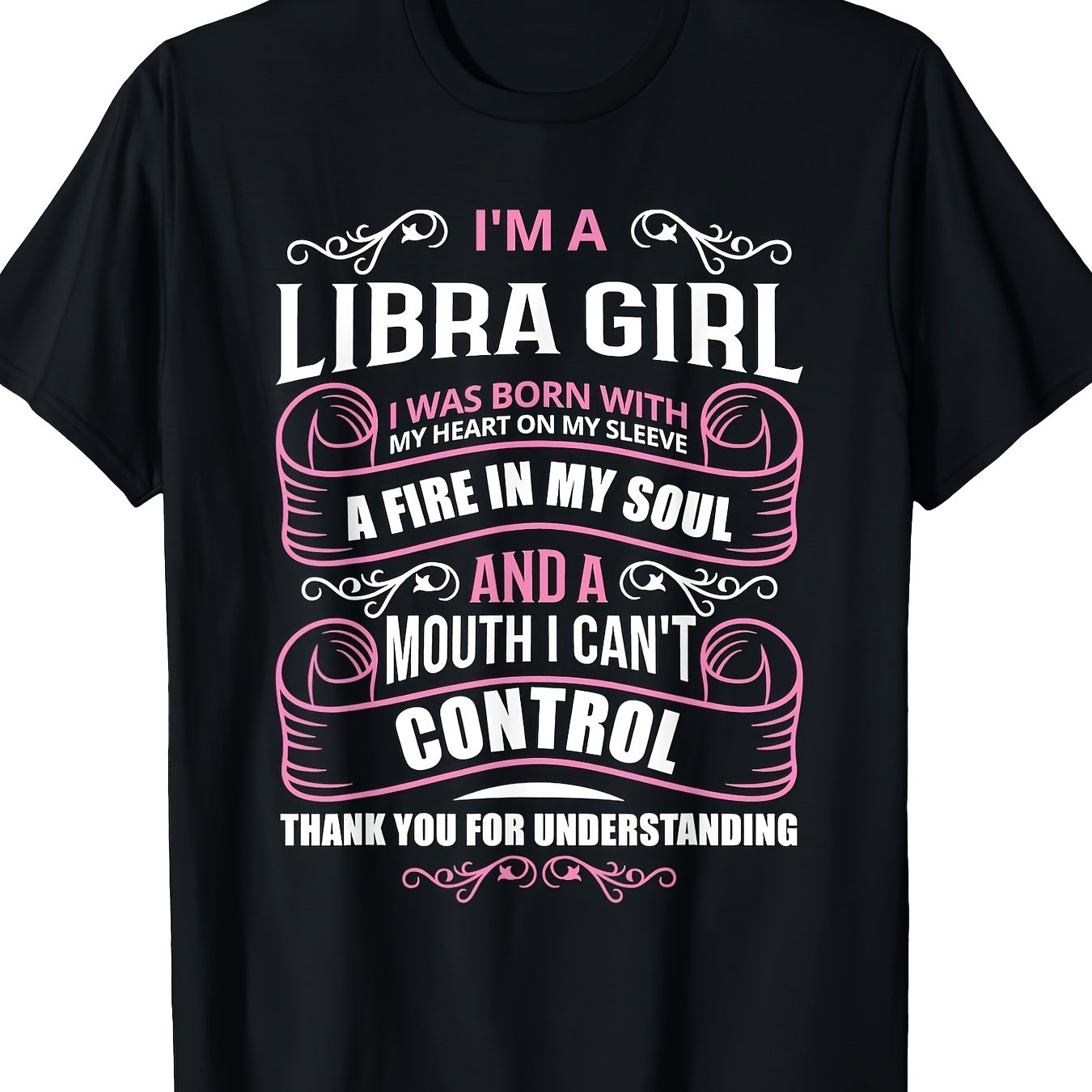 TEMU Women's For Libra Zodiac Sign - For And Astrology Facts Pink And Black For Libra Symbol Round Neck Short Sleeve Top For Spring Summer Fall Gift