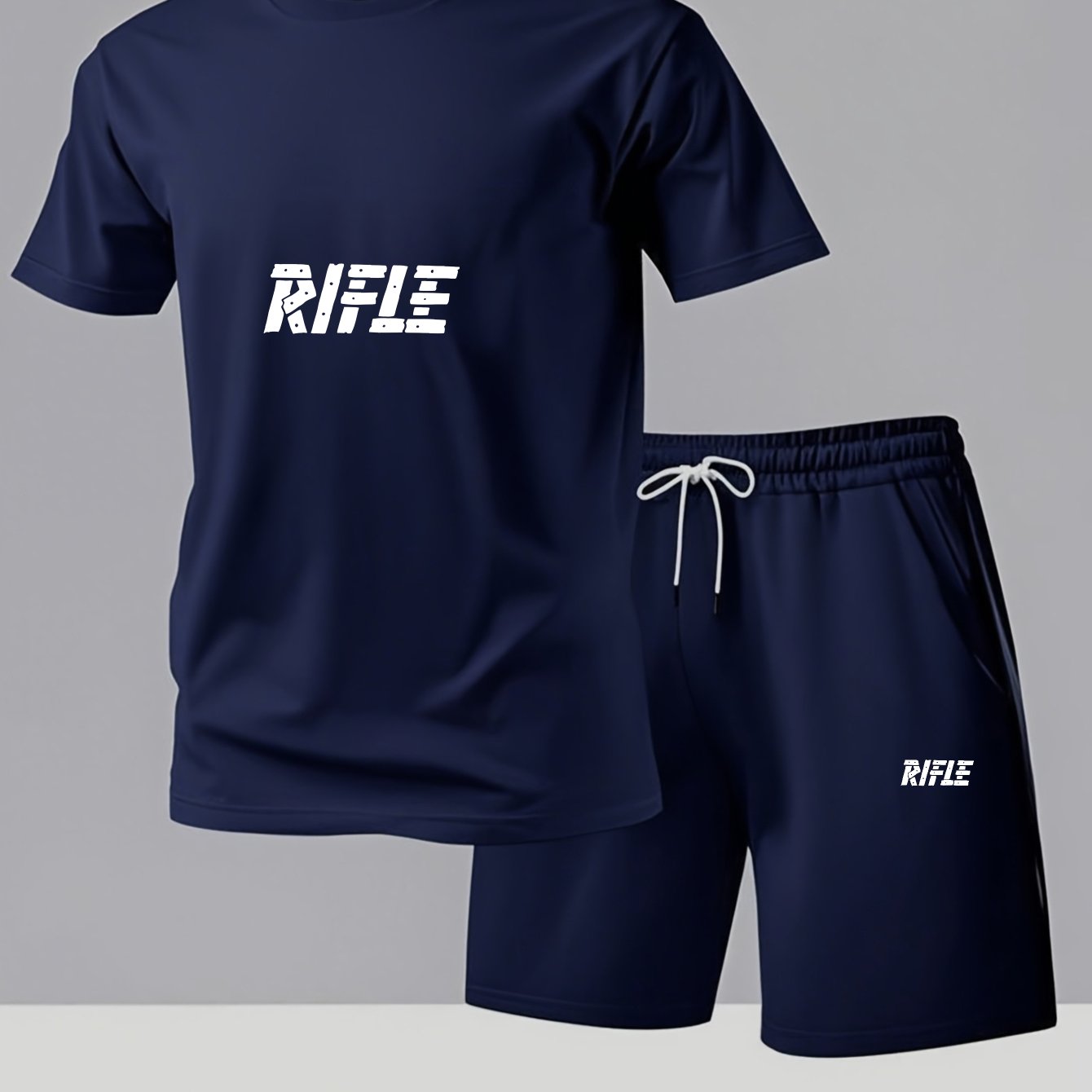 TEMU Set pezzi 2026 nuovo da : T-shirt a maniche corte e pantaloncini, stile casual sportivo con design a testo "Rifle", abbigliamento estivo da