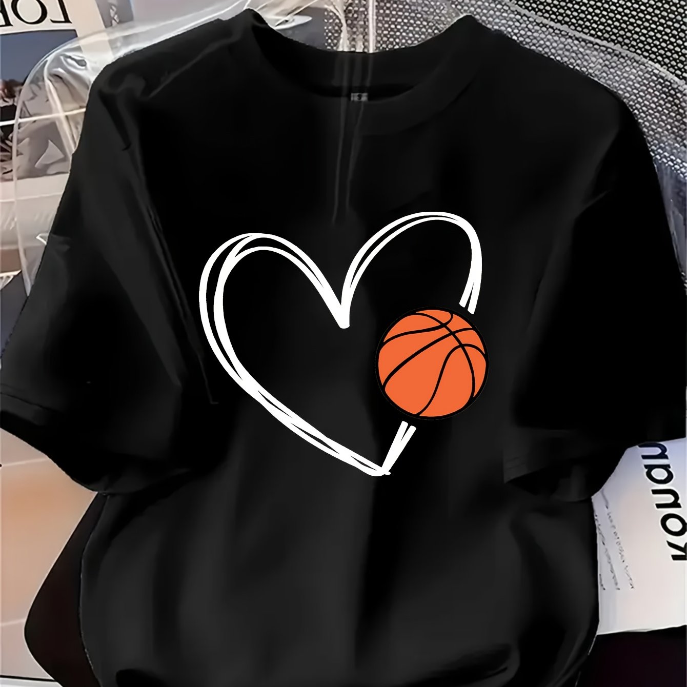 TEMU Camiseta con Estampado de y Baloncesto, Manga Corta y Cuello , Top Casual para Verano y , Ropa de Mujer