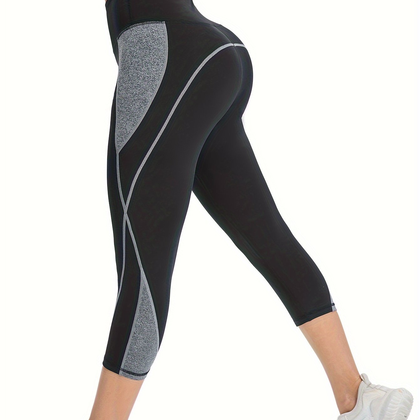 Image of Women's Plus Size Casual Color-block Yoga Pants, Plus Size Stretch High-waist Wide Waist Casual Athletic Fitness Leggings