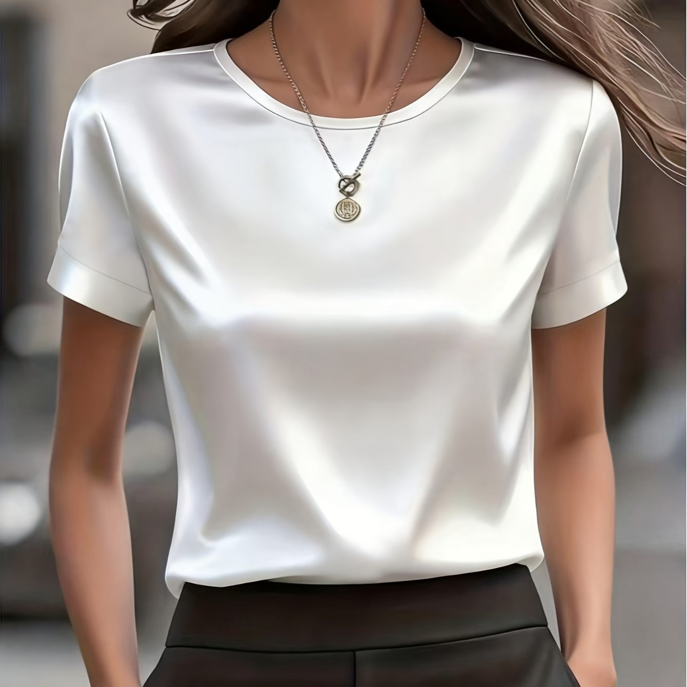 E-shop Elegantes Damen-T-Shirt in einfarbiger Ausführung fürs Büro, formell, schmale Passform