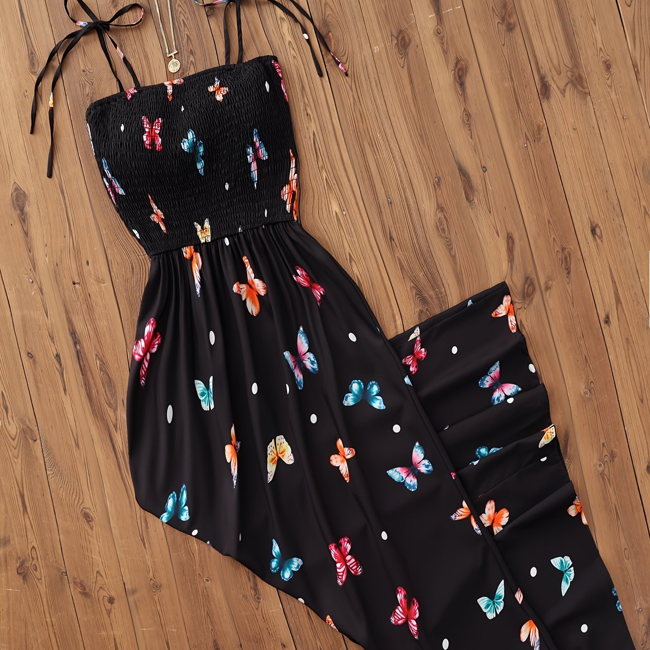 TEMU Women's Elegant And Fashionable Printed Suspender Elastic Waist Long Beach Dress Suitable For Dating, Travel, Parties, Gatherings, Beach , Daily