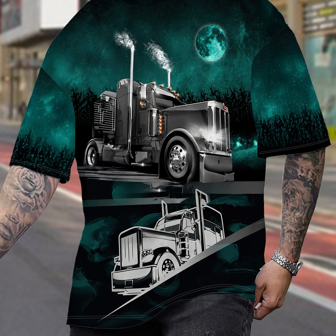 TEMU Men's Plus Size Short Sleeve T-shirt Summer Loose Printed Truck Pattern Round Neck Casual Top 1xl-9xl Women's Clothing