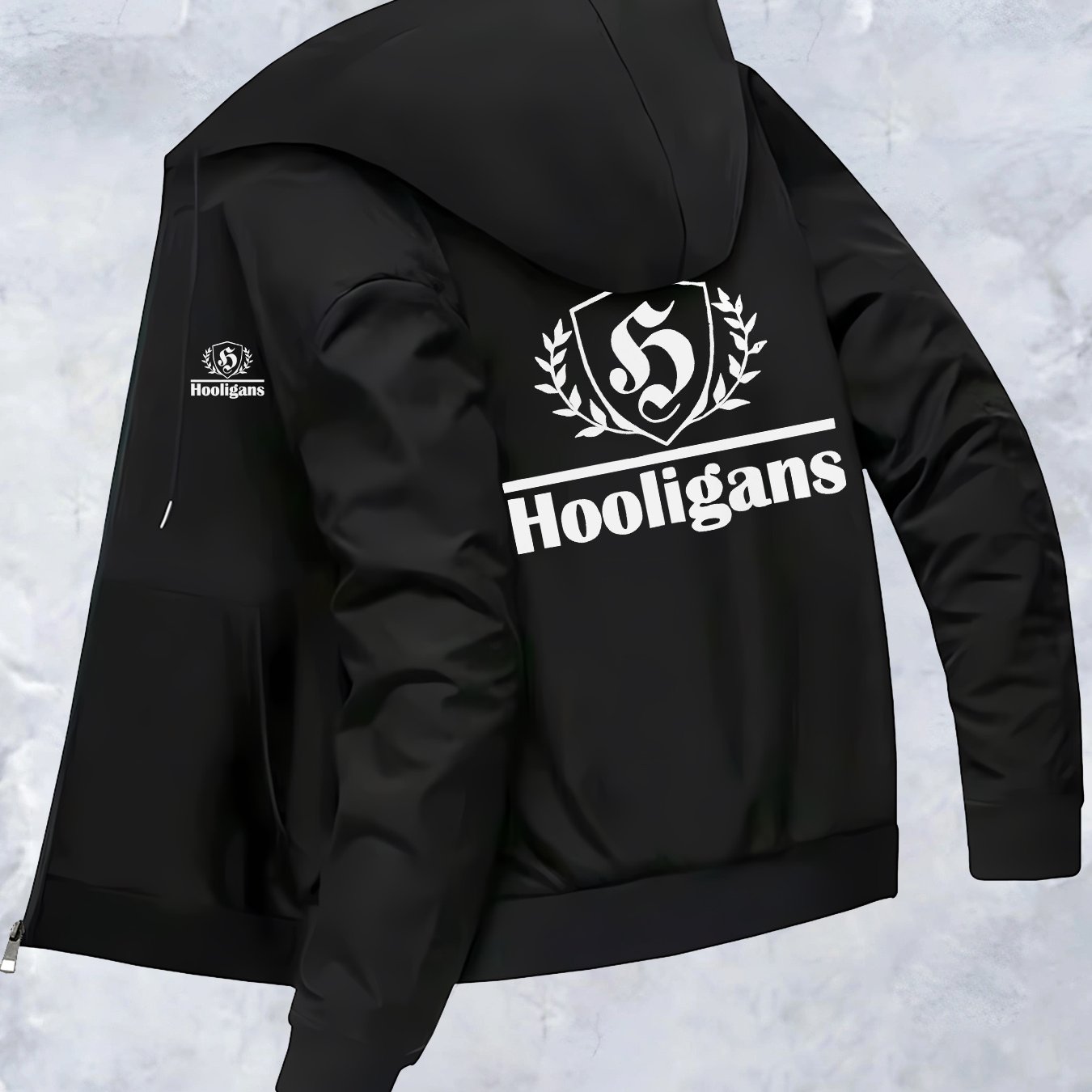 TEMU Men's Trendy Autumn/winter Hooded Jacket With Print, High-end Men's Jacket With Stand Collar, Versatile Hooded Outerwear