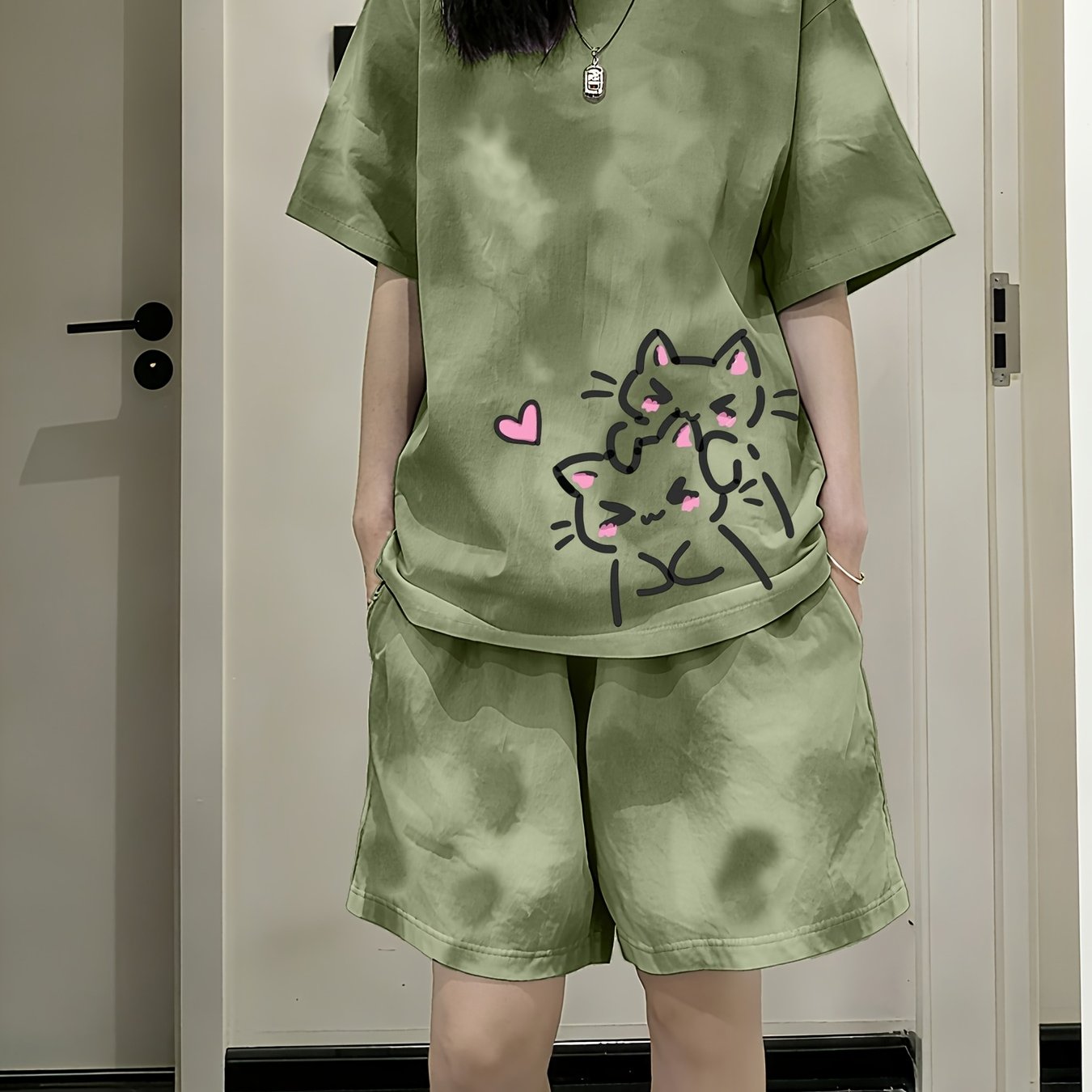 TEMU Summer Lazy Short-sleeve Casual Athletic Set, New Versatile Loose Fit