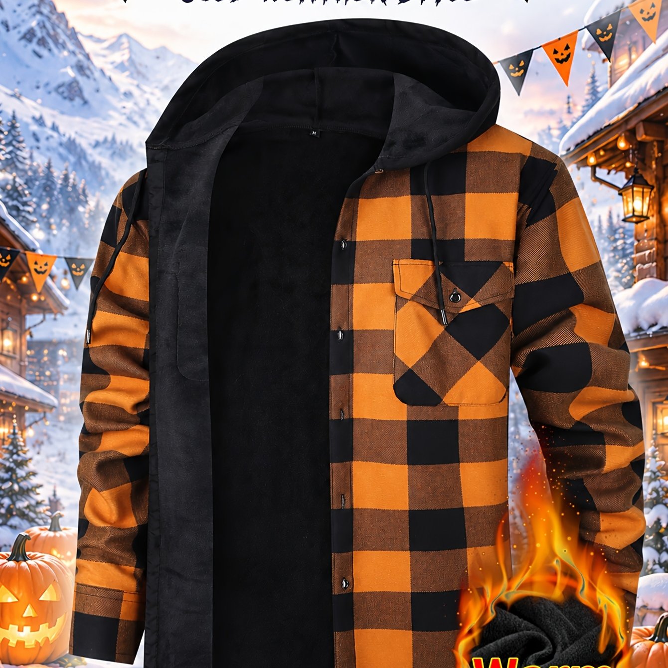 TEMU Hot! Men's Plaid Button-up Hooded Regular Fit Long Sleeve Shirt Outdoor Casual Shirt Jacket, European/american Sizes, Flannel With Pockets,