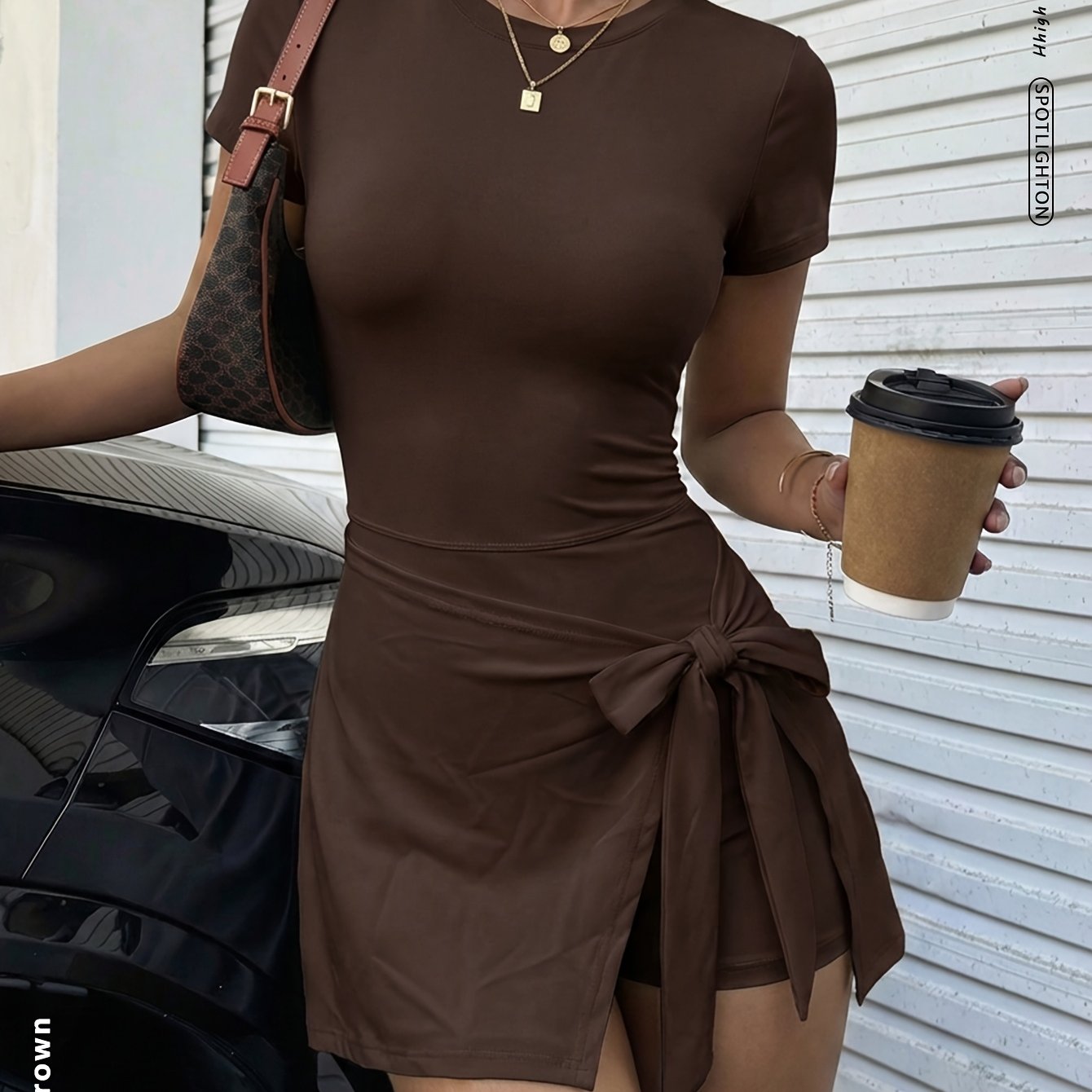 TEMU Damen-Modedesign-Kleid für Outdoor, Yoga, Laufen, Pilates, Pendeln, Dating, Strand, , dehnbar, , bequem, lässig, kurzärmelig, rückenfreies
