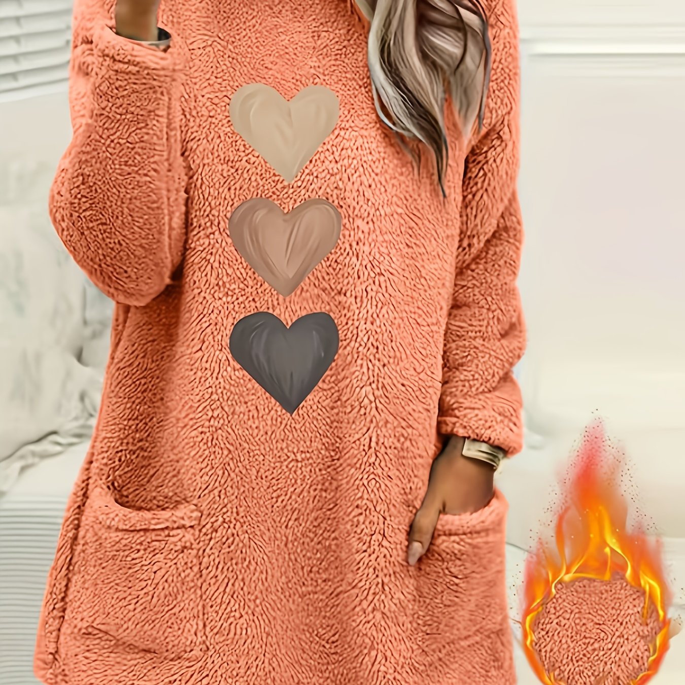 TEMU Autumn/winter Women's -lined Comfortable Casual Long-sleeve Heart Print Sweatshirt