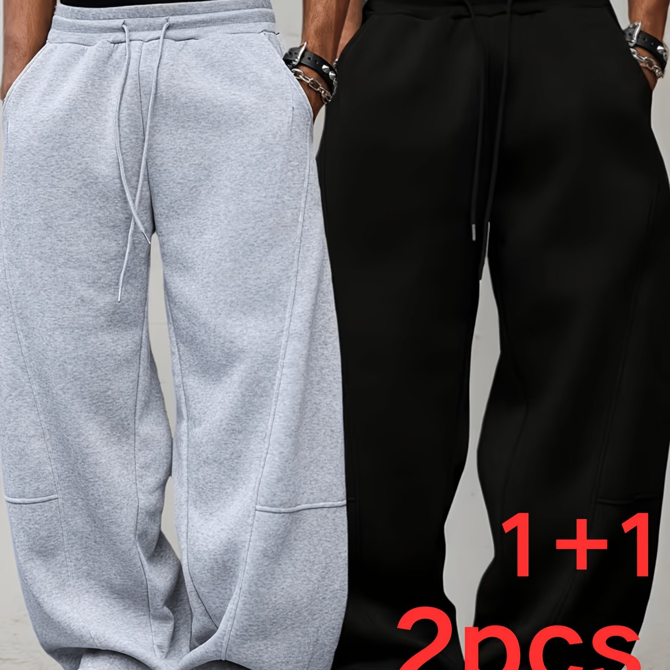 TEMU 2pcs Set Of Men's Casual Long Pants, Drawstring Jogger Pants, Streetwear And Outdoor Activities, Comfortable For