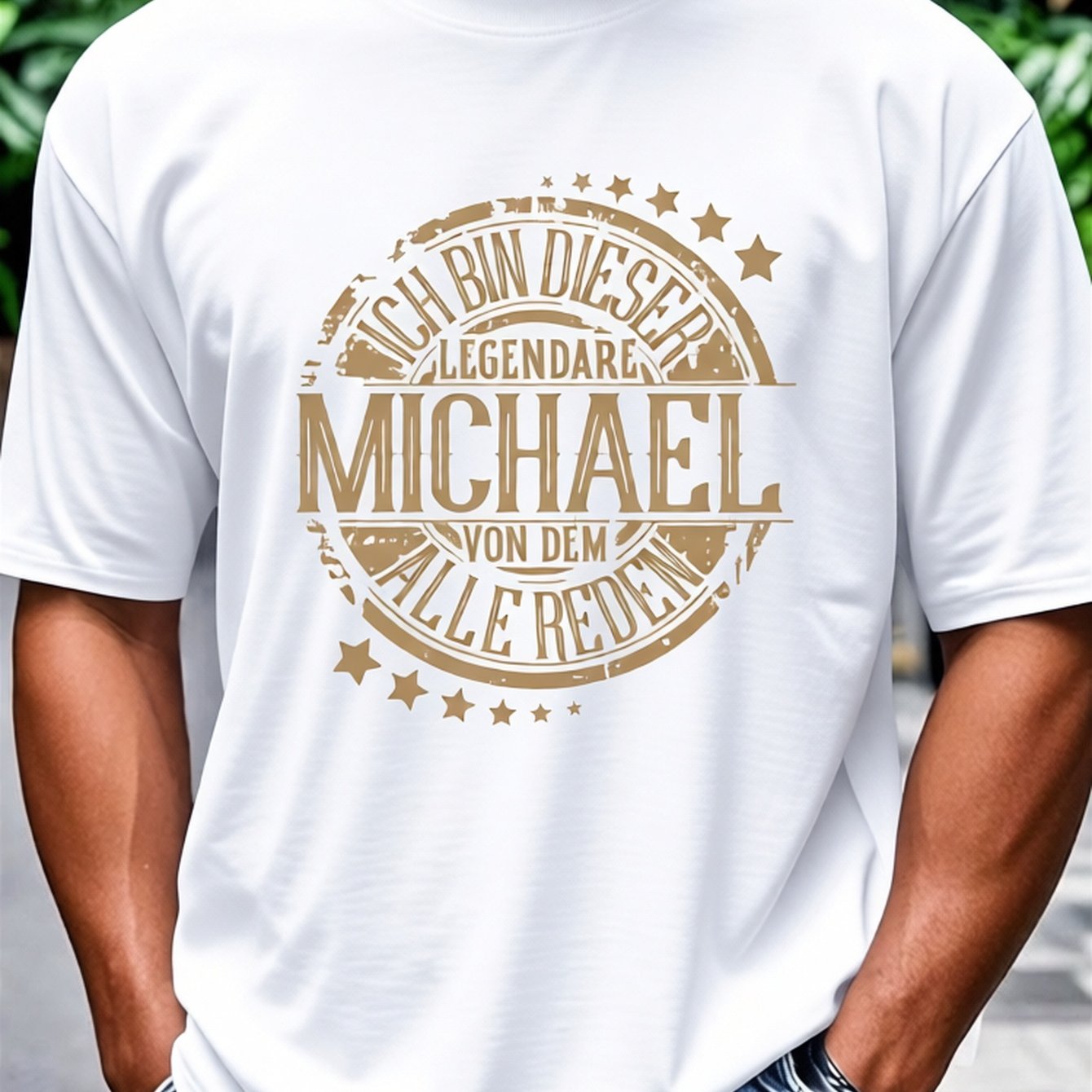 Men's German Name Michael T-shirt | Vintage German Text Design With "ich Binns Mich Michael" - Casual Round Neck, Bohemian Style, Fit, Golden Lettering - Ideal Gift For Birthday