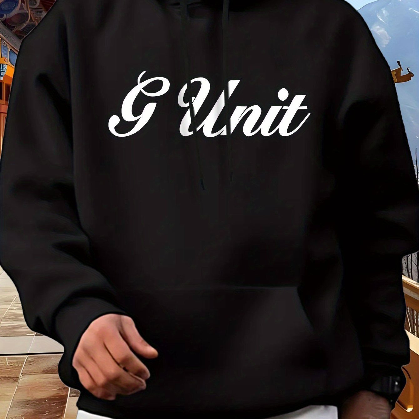 Men's Logo Oversized Hooded Sweatshirt - Gothic Streetwear Sweater With White Chest & Back Logo Print, Black Hip-hop Pullover Hoodie, , Machine Washable, Casual Wear & Branding Clothing ( Lettering)