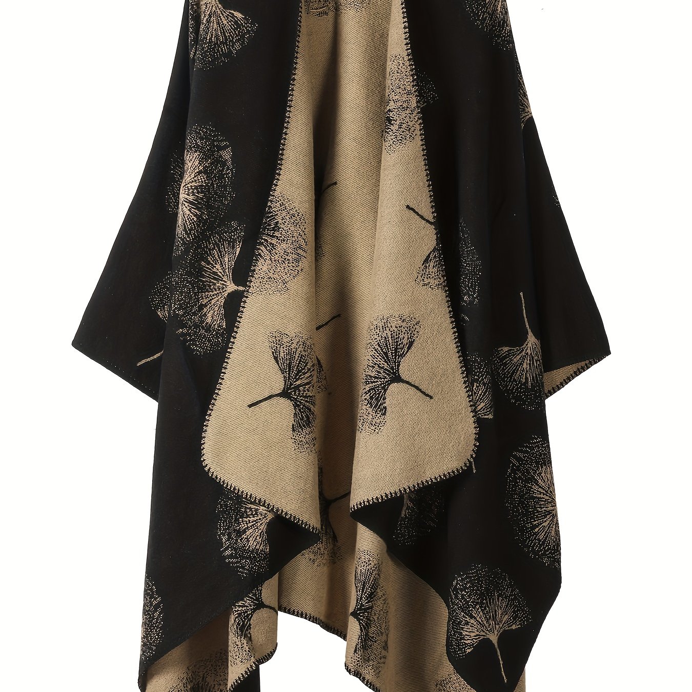 Plus Size - Plus Size - Plus Size Autumn And Winter Reversible Thick Ginkgo Women's Cape Shawl Coat