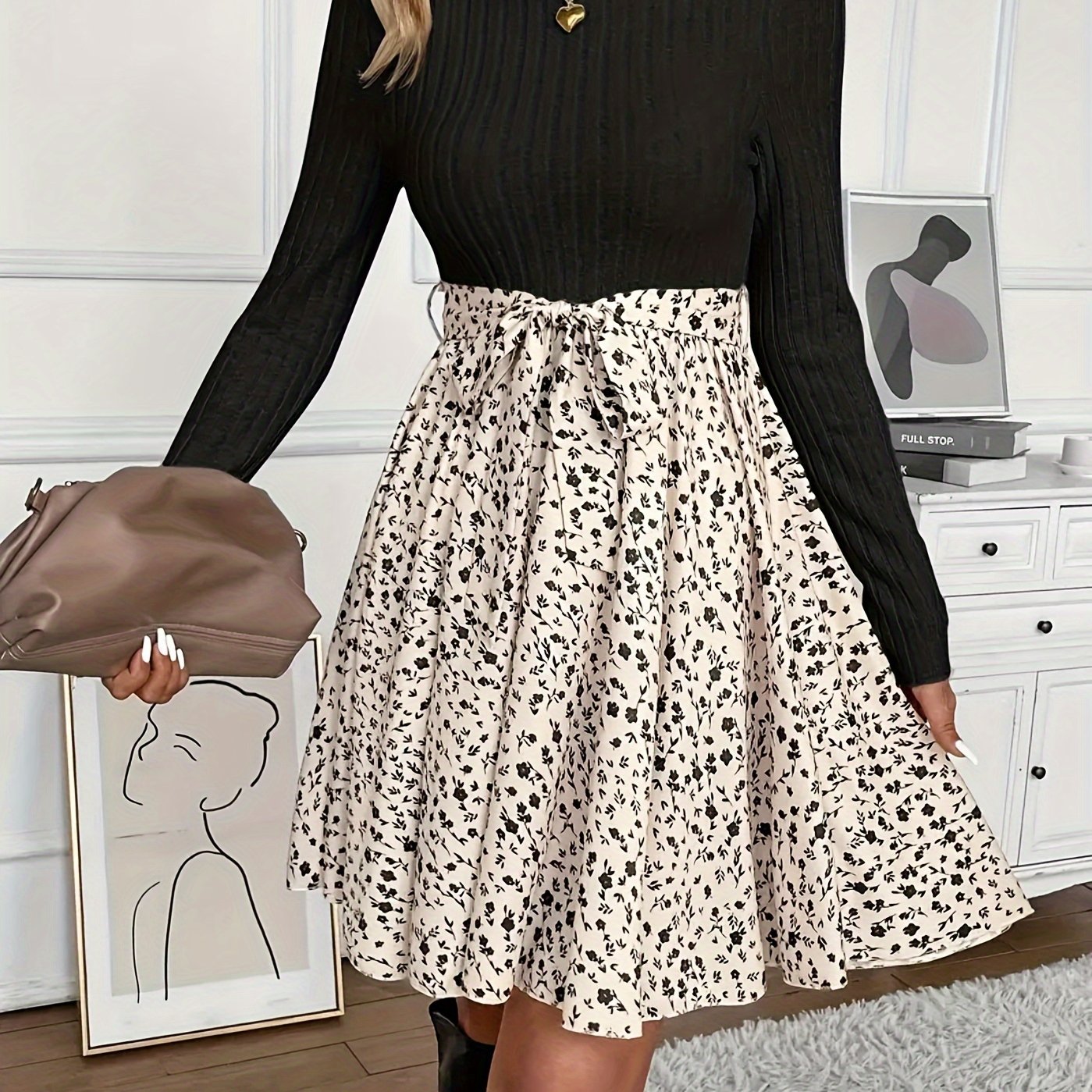 Women's Belted Spliced Dress