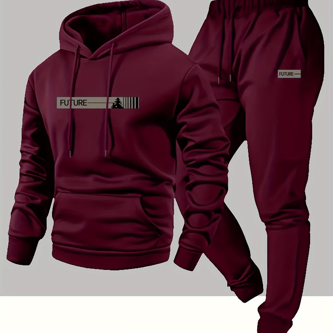 TEMU Men's Spring Autumn Winter "future" Print Hooded Sweatshirt And Ankle Sweatpants 2pcs Set, Fashionable Trendy Casual Athletic Men's Outfit
