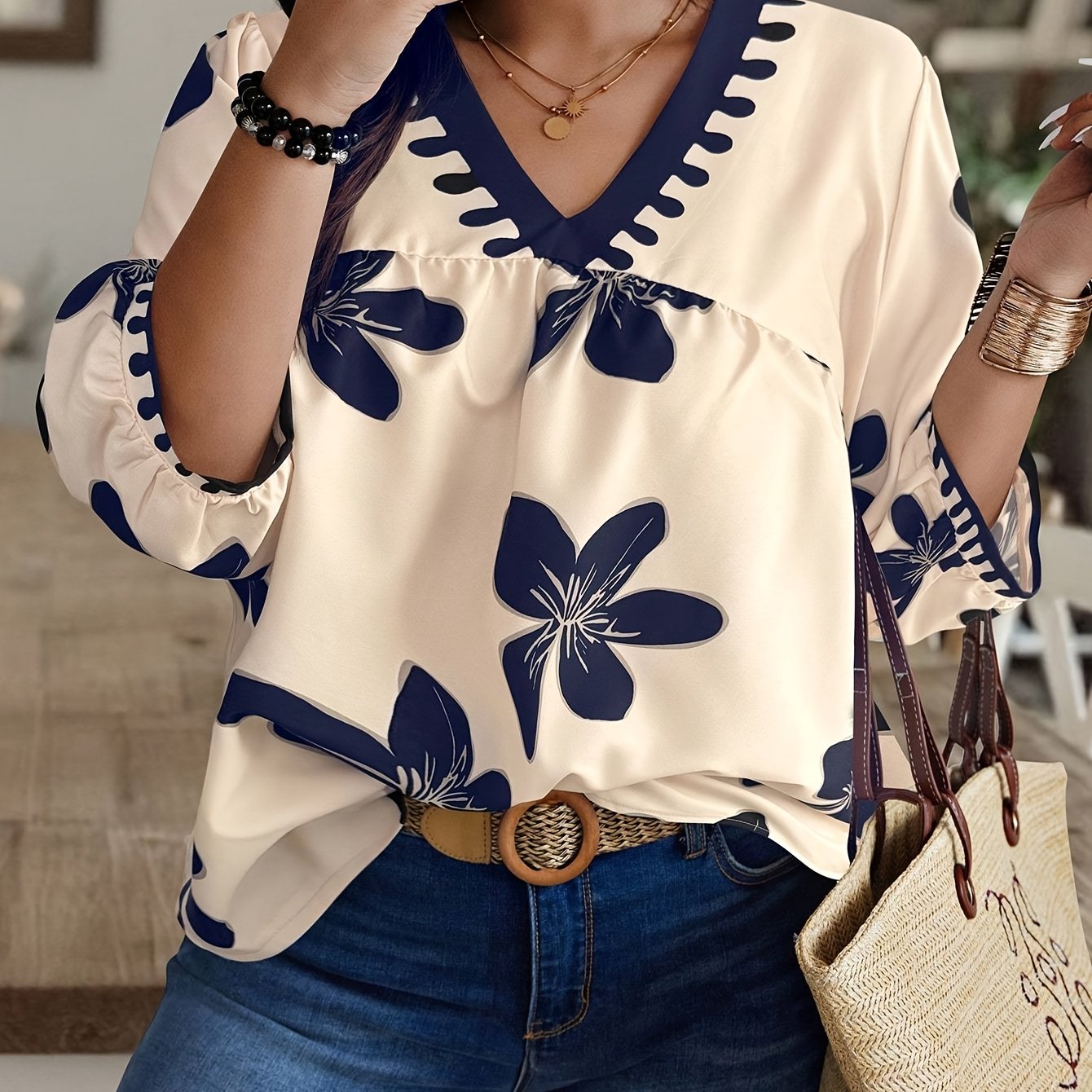 E-shop Plus Size - Plus Size - Plus Size Damen Top Lässig Elegant Damen Plus Size V-Ausschnitt Shirt Sommer