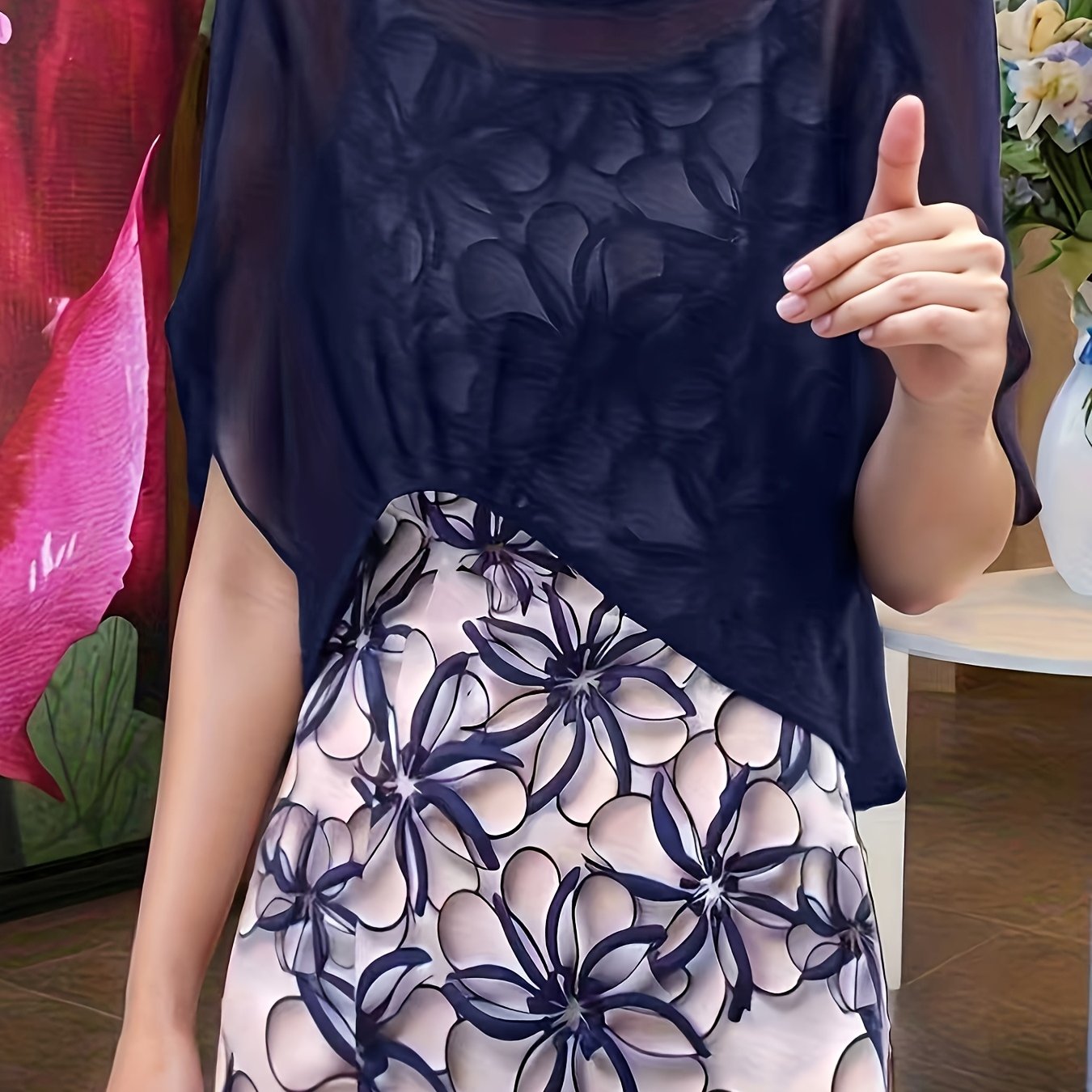 TEMU Women's Spring Summer Elegant Asymmetrical Short Puff Sleeve Chiffon Top, Dress Outer Layer Petal Sleeve Chiffon Cover-up Sun Shirt, Lightweight