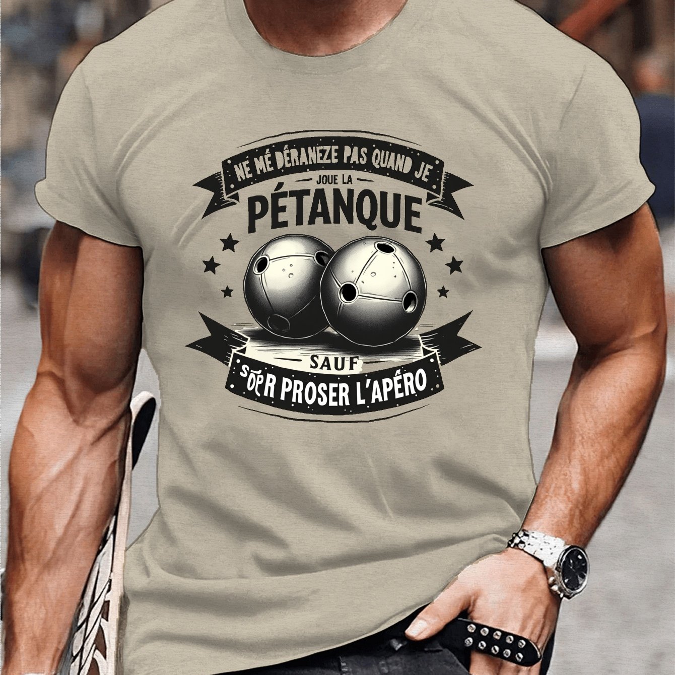TEMU T-shirt à manches courtes décontracté pour l'été avec imprimé motif P Tanque et Apéritif, T-shirts pour homme