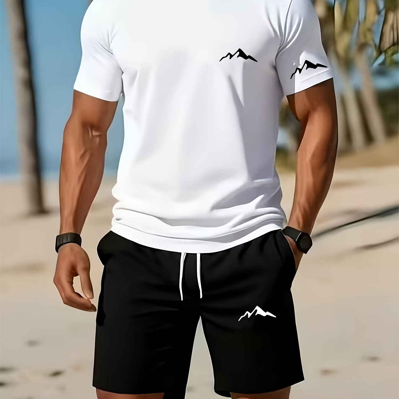 TEMU T-shirt Short Sleeve Set Men's Small Round Neck T-shirt And Shorts Easy Versatile Set
