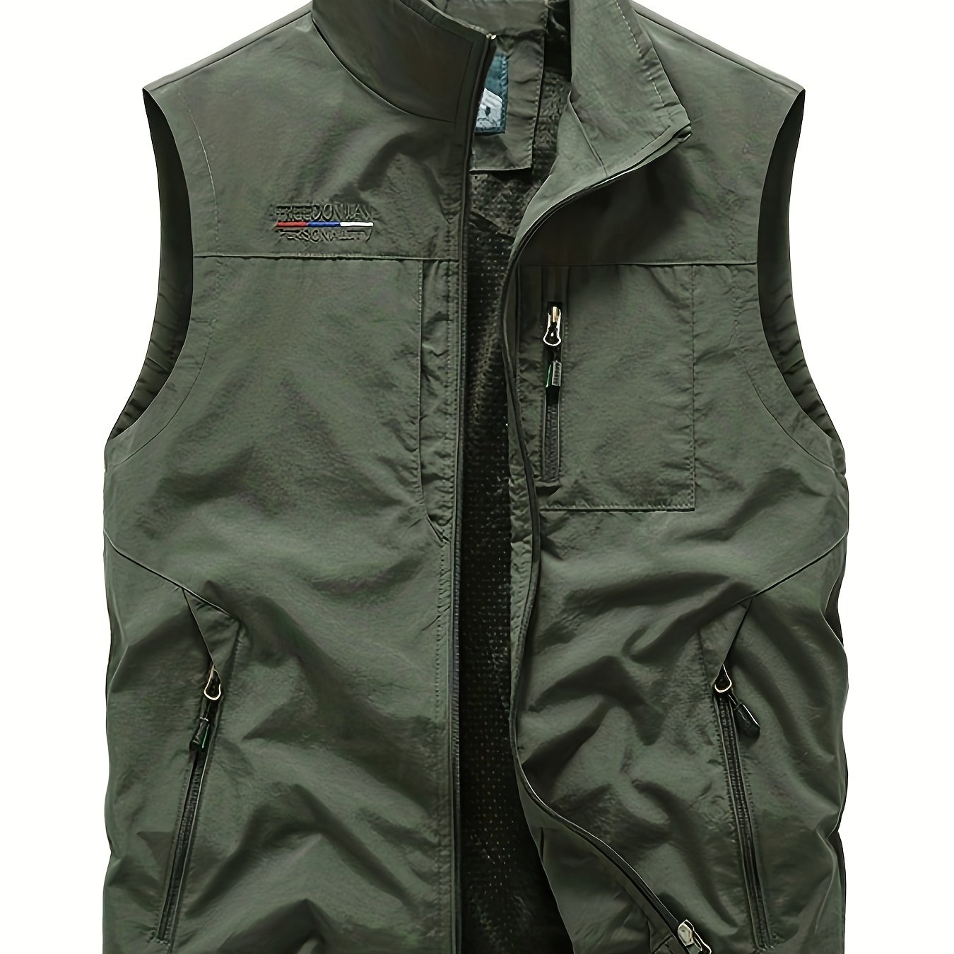 Zipper Pockets Cargo Vest Men's Casual Outwear Stand Collar - Temu