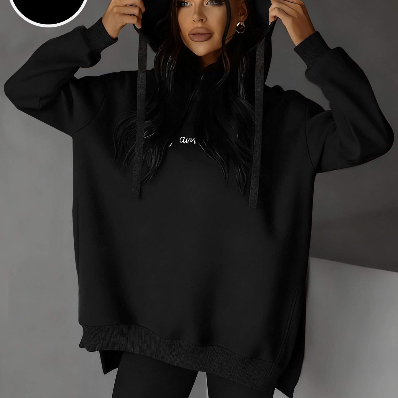 TEMU Women's Fashion Side-cut-out Hooded Drawstring Sweatshirt For Autumn And Winter | Casual Wear, Print, , Long Sleeve, Regular Fit