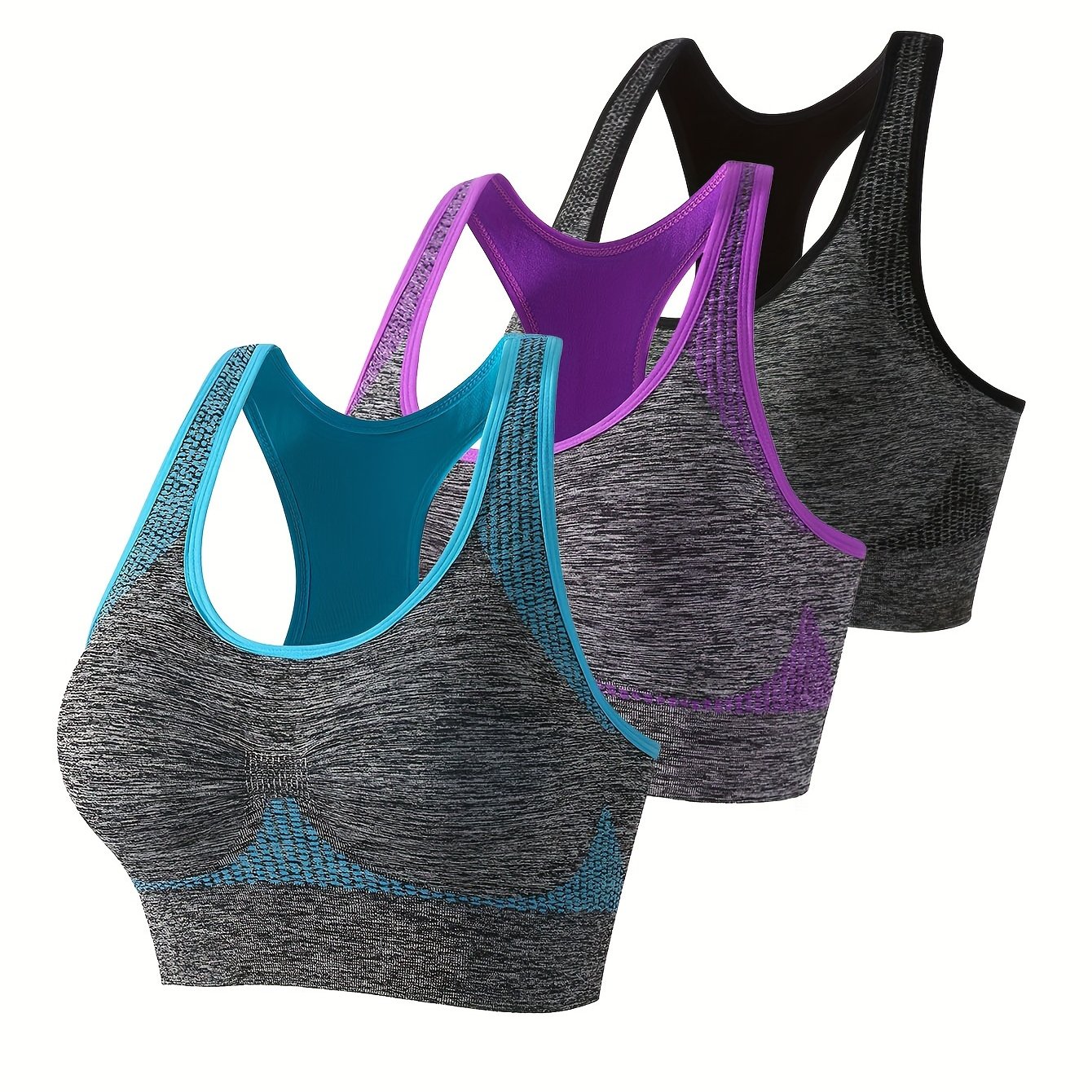 Image of 3pcs Set Of Fashion Casual Sports Bra Training Quick-dry Shockproof Fitness Yoga Vest Contrast-color Bra