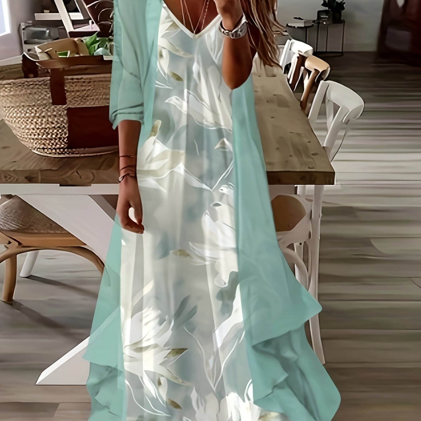 Qc Floral Pattern Printed Dress Set