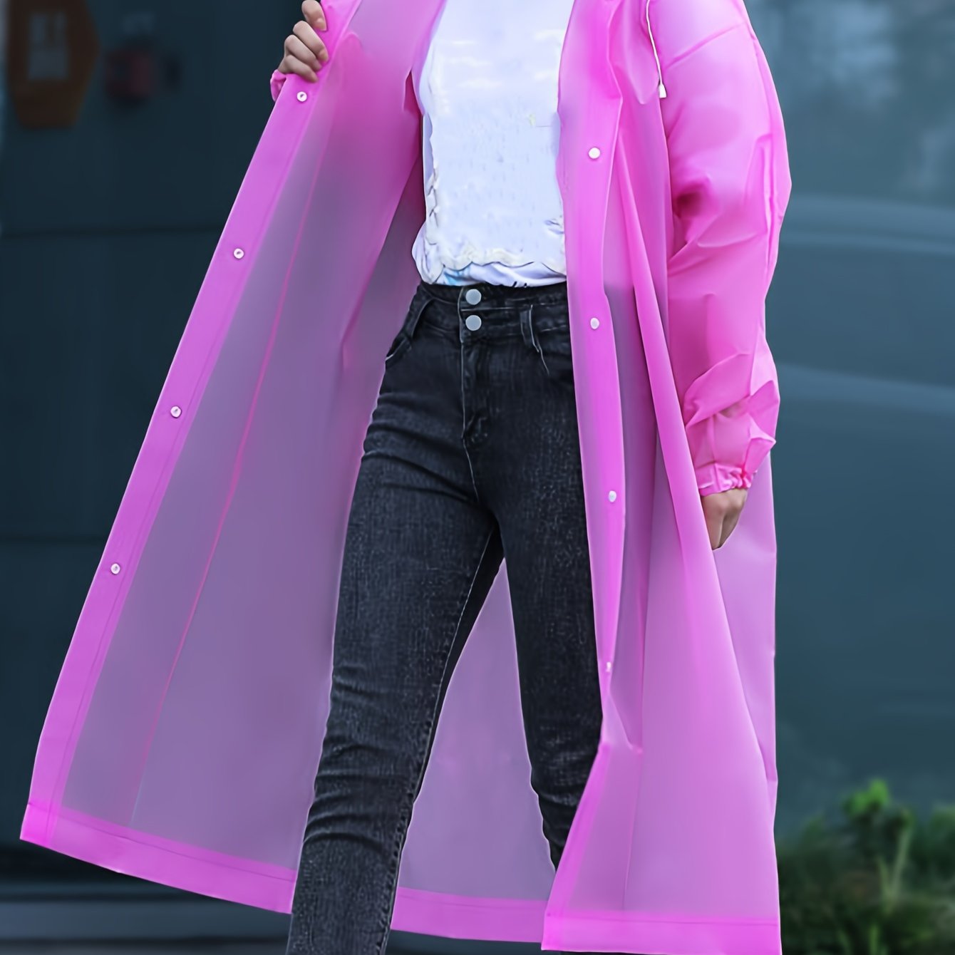 TEMU Impermeabile Casual da Esterno Rosa - Antivento, Giacca con Cappuccio con Polsini e Vita Regolabili, Design Portatile e , per Ciclismo, Viaggi,